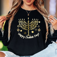 "Happy Challah Days" | Festive Menorah Unisex Adult Long Sleeve T-Shirt | Holiday Lifestyle