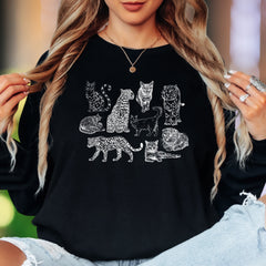 "Feline Friends" | Vintage Cat Illustration Unisex Adult Long Sleeve T-Shirt | Animal Lover Apparel