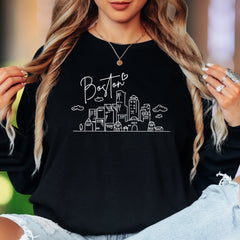 "Boston" | Minimal Cityscape Unisex Adult Long Sleeve T-Shirt | Travel & Lifestyle