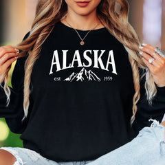 "Alaska Est 1959" | Vintage Mountain Unisex Adult Long Sleeve T-Shirt | Nature Inspired Apparel