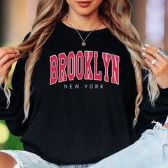 "BROOKLYN NEW YORK" | Retro College Font Unisex Adult Long Sleeve T-Shirt | City Pride Streetwear