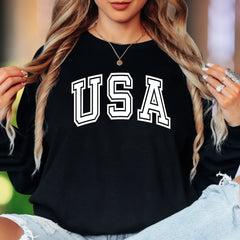 "USA" | Bold Typography Unisex Adult Long Sleeve T-Shirt | Patriotic Lifestyle