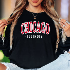 "CHICAGO • ILLINOIS" | Retro Typography Unisex Adult Long Sleeve T-Shirt | City Pride Apparel