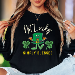 "Not Lucky Simply Blessed" | Funny St. Patrick's Day Unisex Adult Long Sleeve T-Shirt | Humorous Lifestyle