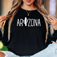 "Arizona" | Cactus Typography Unisex Adult Long Sleeve T-Shirt | Desert Lifestyle Apparel