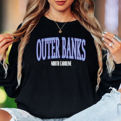 "Outer Banks North Carolina" | Retro Typography Unisex Adult Long Sleeve T-Shirt | Coastal Lifestyle