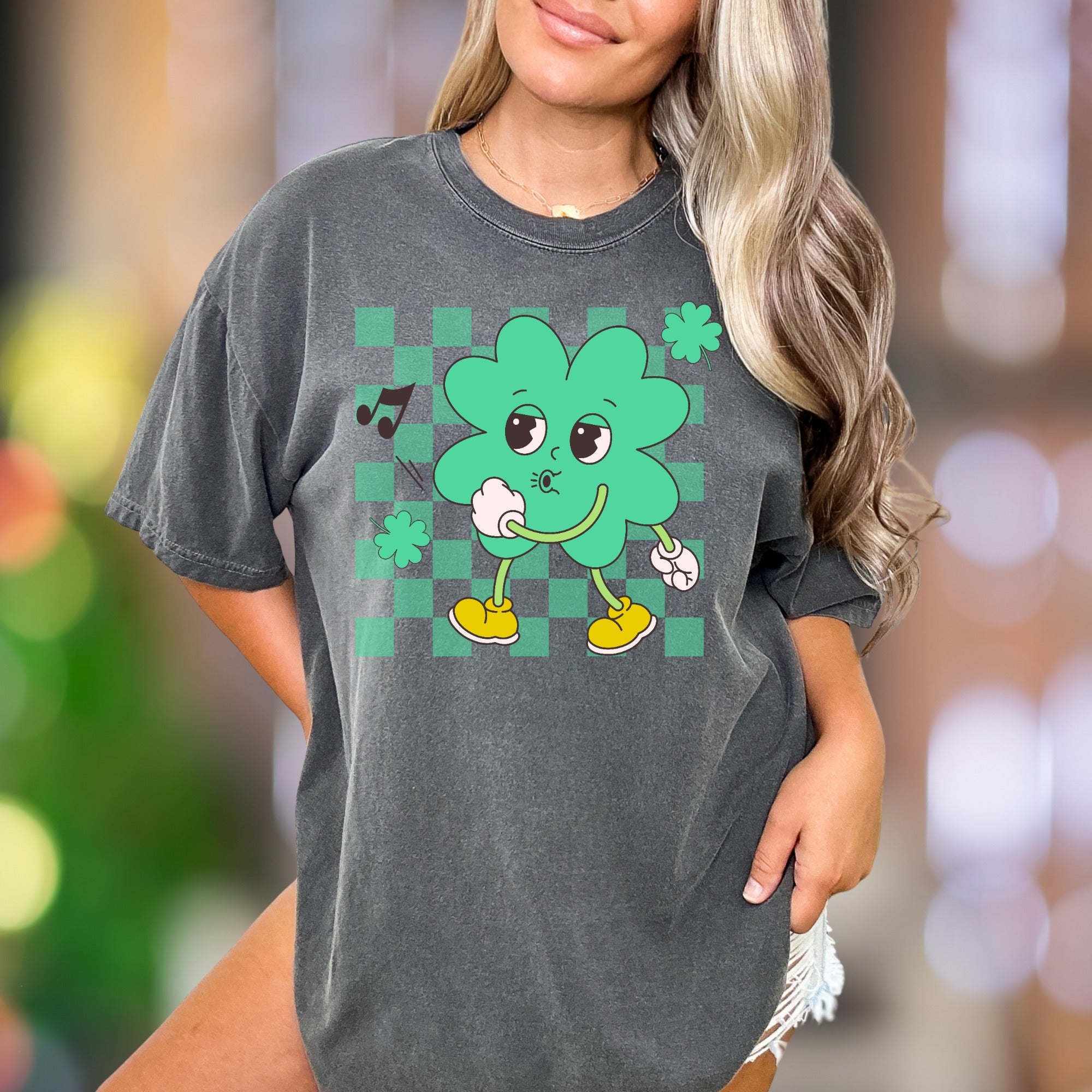 Shamrock Groovin' Retro Character | Comfort Colors Unisex Adult T-Shirt | Funny Vintage Vibe