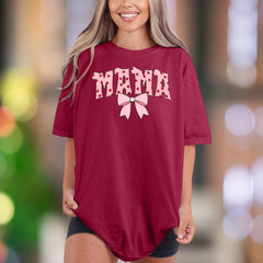 "MAMA" | Comfort Colors Unisex Adult T-Shirt | Heart Print & Bow Design