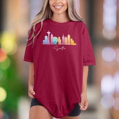 Seattle Skyline Comfort Colors T-Shirt - Cityscape Art, Washington Souvenir Tee