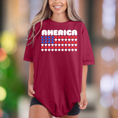 "AMERICA" Hearts Flag | Comfort Colors Unisex Adult T-Shirt | Patriotic Lifestyle Tee