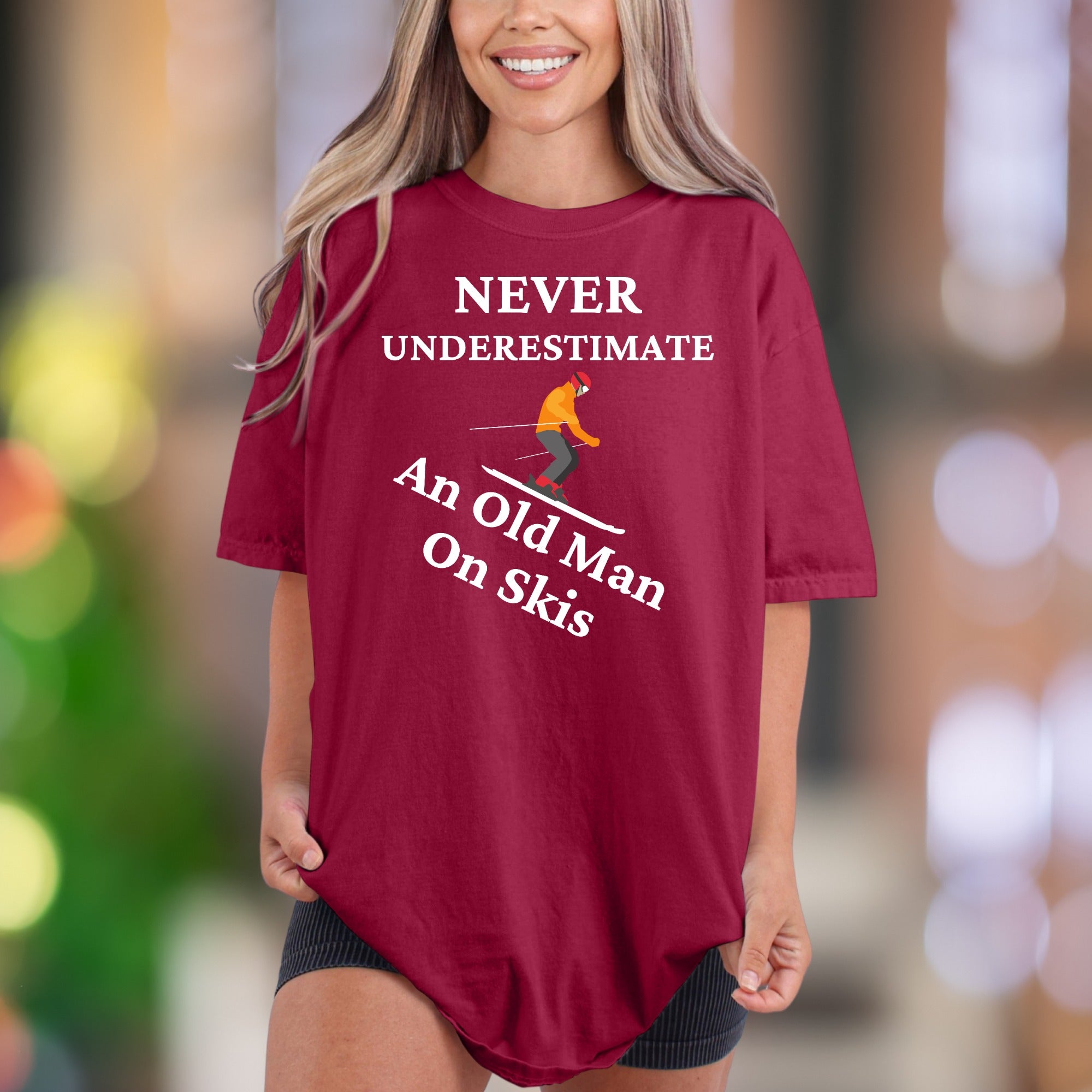 "Never Underestimate An Old Man On Skis" | Comfort Colors Unisex Adult T-Shirt | Funny Skiing Lifestyle