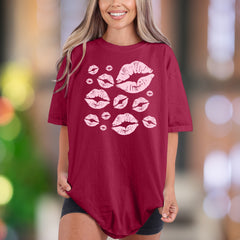 Pink Lips Kiss Marks Pattern | Comfort Colors Unisex Adult T-Shirt | Playful Feminine Style
