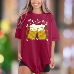 Sláinte! Cheers Beer Mugs with Shamrocks | Comfort Colors Unisex Adult T-Shirt | Distressed St. Patrick's Day Style
