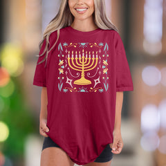 Floral Menorah | Comfort Colors Unisex Adult T-Shirt | Festive Holiday Style