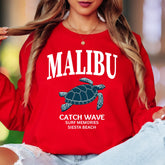 "MALIBU Catch Wave Surf Memories Siesta Beach" | Coastal Retro Unisex Adult Long Sleeve T-Shirt | Beach Lifestyle