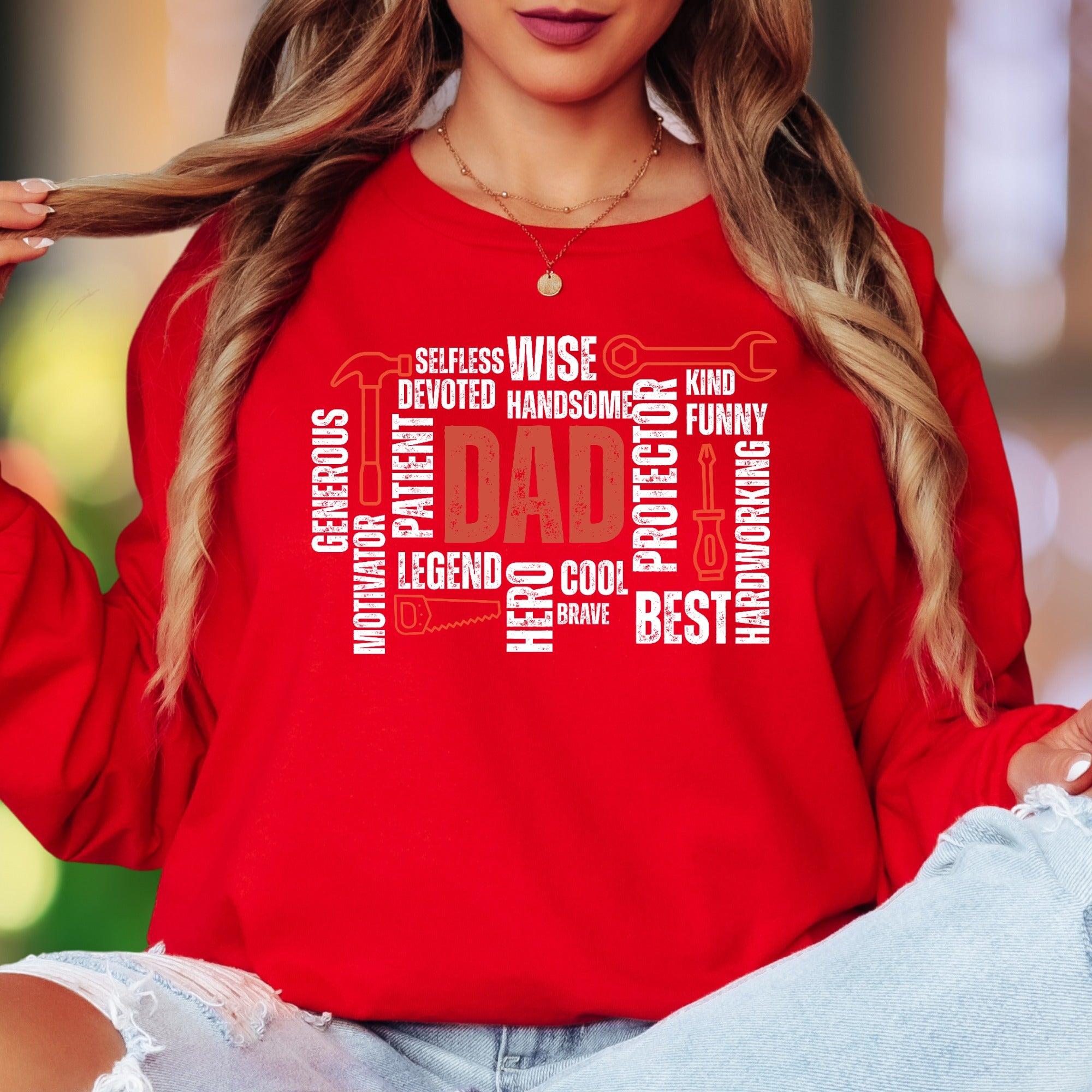 "DAD" Word Cloud | Typography Unisex Adult Long Sleeve T-Shirt | Father's Day Gift