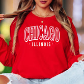 "CHICAGO • ILLINOIS" | Retro Typography Unisex Adult Long Sleeve T-Shirt | City Pride Apparel