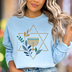 "Star of David Menorah" | Nature Inspired Unisex Adult Sweatshirt | Festive Lifestyle Apparel
