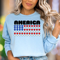 "AMERICA" | Patriotic Hearts Unisex Adult Sweatshirt | American Pride Wear