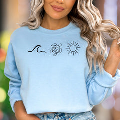 "Wave Turtle Sun" | Minimal Nature Unisex Adult Sweatshirt | Ocean Lifestyle