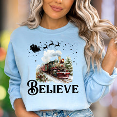 "Believe" | Festive Vintage Train Unisex Adult Sweatshirt | Holiday Lifestyle
