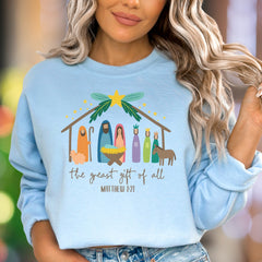 "the greast gift of all MATTHEW 1:21" | Nativity Scene Unisex Adult Sweatshirt | Festive Lifestyle