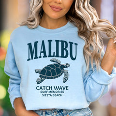 "MALIBU Catch Wave Surf Memories" | Ocean Vibe Unisex Adult Sweatshirt | Coastal Lifestyle