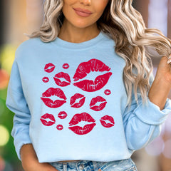 Pink Kiss Lips Pattern | Playful Graphic Unisex Adult Sweatshirt | Flirty Lifestyle