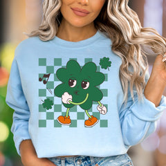 "Whistling Shamrock Character" | Retro Cartoon Unisex Adult Sweatshirt | Playful Lifestyle