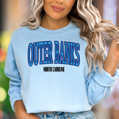 "OUTER BANKS NORTH CAROLINA" | Retro Beach Typography Unisex Adult Sweatshirt | Coastal Lifestyle