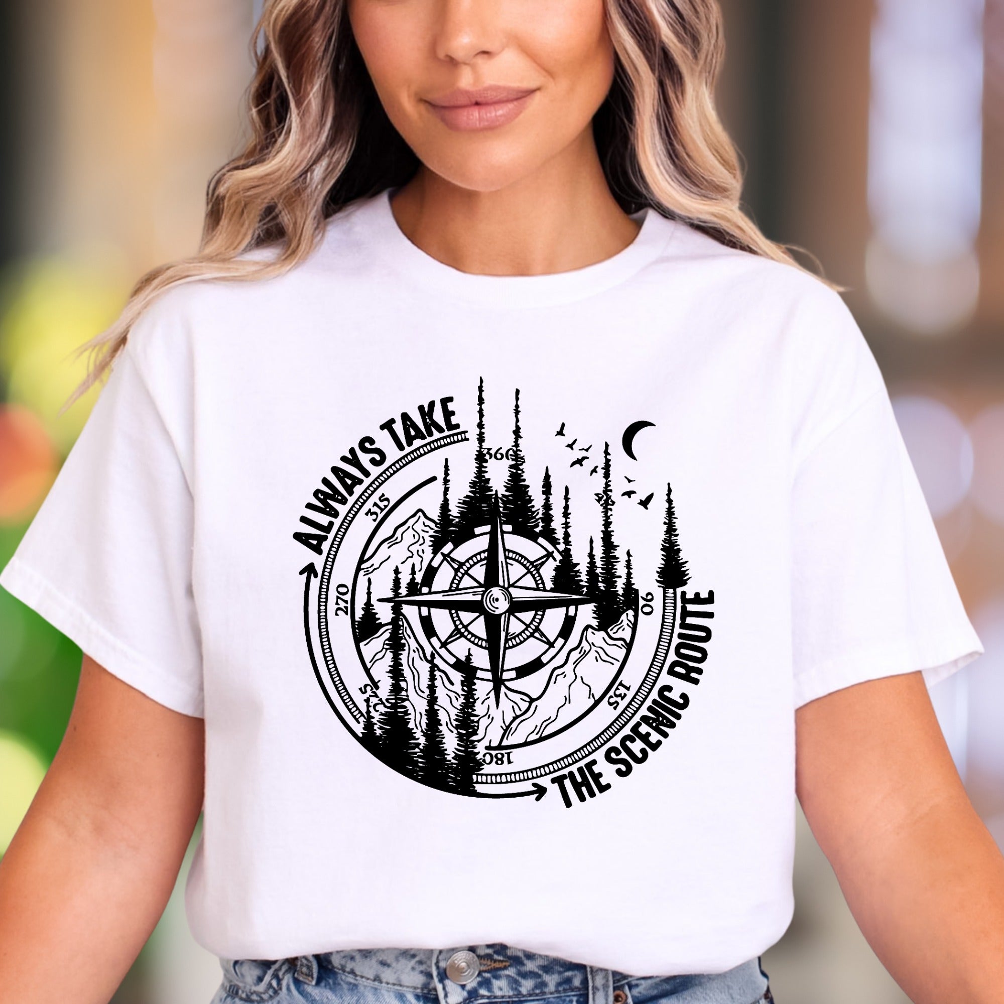 "Always Take The Scenic Route" | Nature Compass Unisex Adult T-Shirt | Outdoor Lifestyle