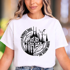 "Always Take The Scenic Route" | Nature Compass Unisex Adult T-Shirt | Outdoor Lifestyle