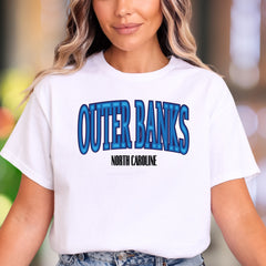 "Outer Banks North Carolina" | Retro Blue Typography Unisex Adult T-Shirt | Coastal Lifestyle