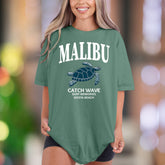 "MALIBU Catch Wave Surf Memories" | Comfort Colors Unisex Adult T-Shirt | Coastal Lifestyle