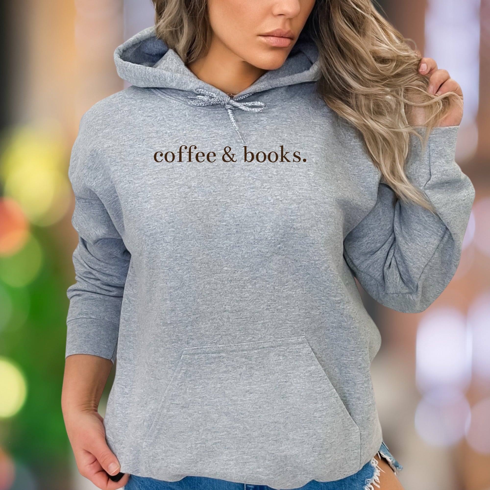 "coffee & books." | Minimal Typography Unisex Adult Hoodie | Relaxed Lifestyle