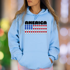 "AMERICA" | Patriotic Heart Flag Unisex Adult Hoodie | National Pride Apparel