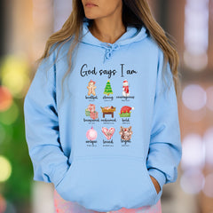 "God Says I Am" | Christmas Affirmation Unisex Adult Hoodie | Faith-Inspired Lifestyle