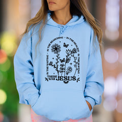 "In The Searching, In The Waiting, In The Healing, In The Hurting There Was Jesus" | Floral Graphic Unisex Adult Hoodie | Spiritual Comfort