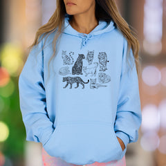 "Various Cats Line Art" | Nature Graphic Unisex Adult Hoodie | Cat Lover Lifestyle
