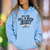 "Are You Fall-o-ween Jesus? Matthew 4:19" | Bold Typography Unisex Adult Hoodie | Humorous Lifestyle