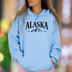 "ALASKA est 1959" | Retro Mountain Graphic Unisex Adult Hoodie | Nature Lifestyle