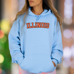 "ILLINOIS" | Bold Typography Unisex Adult Hoodie | Collegiate Style
