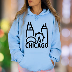 "Chicago Skyline" | Minimal City Graphic Unisex Adult Hoodie | Urban Lifestyle Apparel