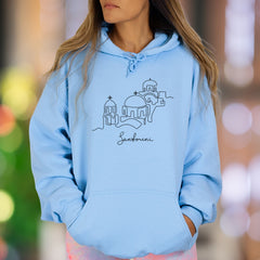 "Santorini" | Minimal Line Art Unisex Adult Hoodie | Travel Lifestyle