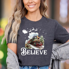 "Believe" | Festive Christmas Train Unisex Adult T-Shirt | Holiday Lifestyle