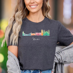 "Istanbul" | Colorful Skyline Outline Unisex Adult T-Shirt | Travel Lifestyle