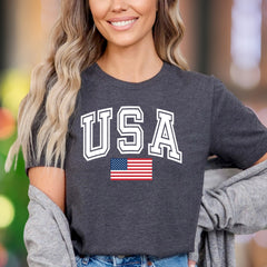 "USA" | Varsity Typography Unisex Adult T-Shirt | Patriotic American Style