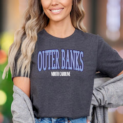 "Outer Banks North Carolina" | Retro Blue Typography Unisex Adult T-Shirt | Coastal Lifestyle