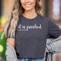 "It Is Finished JOHN 10:28-30" | Minimalist Typography Unisex Adult T-Shirt | Reflective Lifestyle