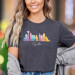 "Seattle" | Minimal Skyline Graphic Unisex Adult T-Shirt | Travel & City Lifestyle
